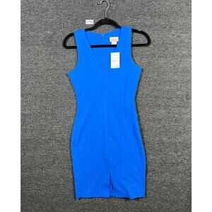Love Ady Bodycon Midi Dress Womens Size S Blue V-Neck Sleeveless W0-5689 NWOT